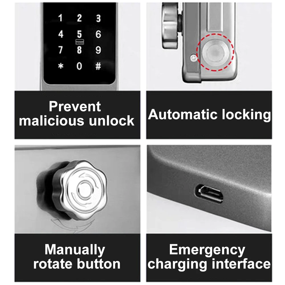 Tuya Smart WIFI Electronic Fingerprint Door Lock Smart 5-in-1 Keyless Entry Secure Finger ID Anti-peep Code Outdoor Waterproof