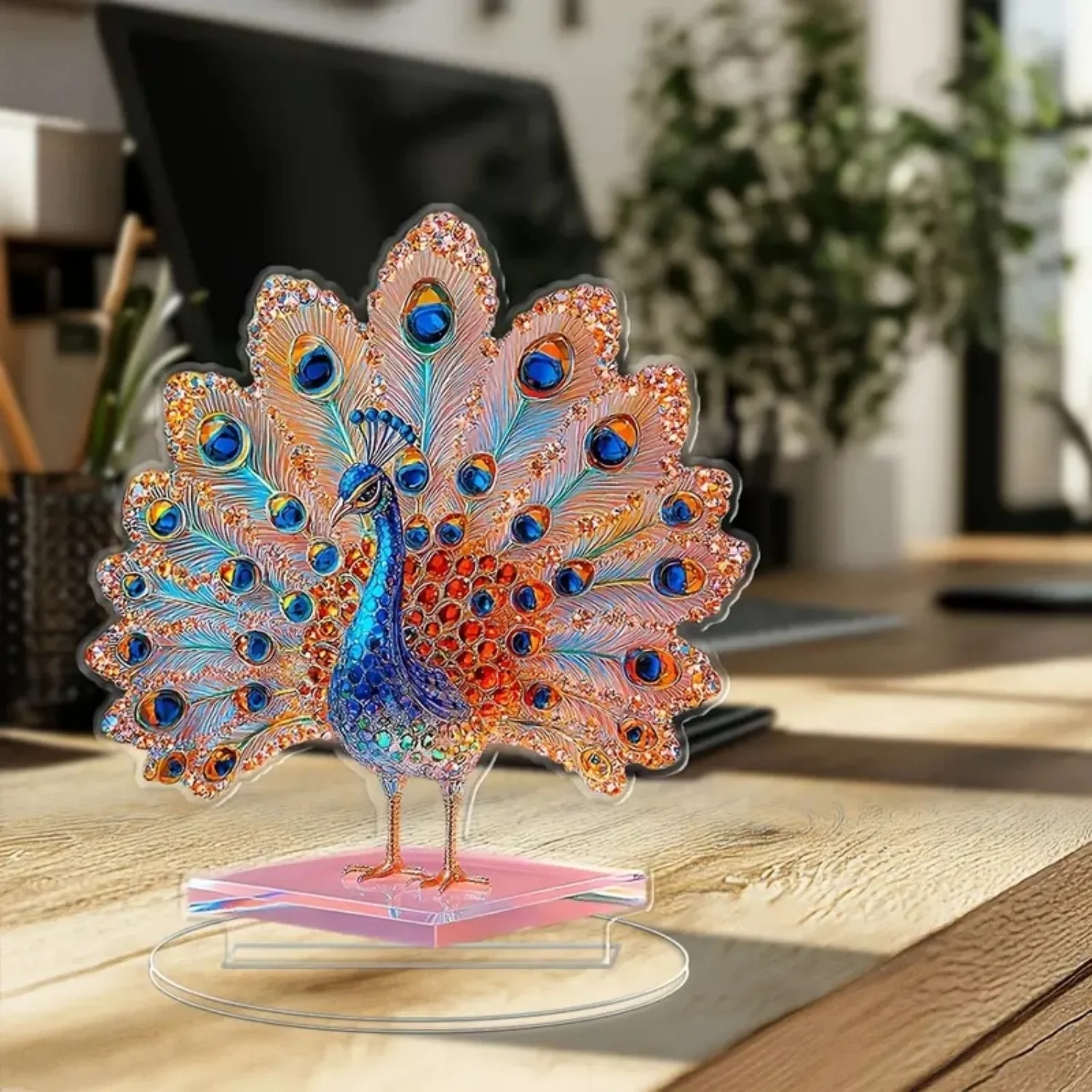 Colorful Peacock Statue, 2D Flat Acrylic Figurine,Home,Office,Cafe,room,Studio,display Case,Table Ornament Desktop Decor Kit