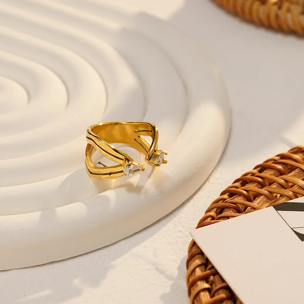 

ENFASHION Anillos Arrow Zircon Open Ring For Women Stainless steel 18K Plated Gold Fashion Jewelry Elegant Party Jewelry R254555