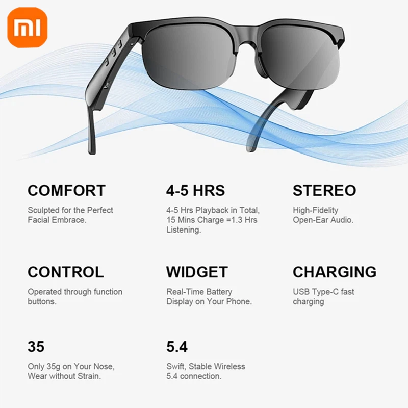 نظارات Xiaomi 6K AI الذكية متعددة الوظائف، كاميرا بلوتوث، مساعد صوت، مشغل موسيقى، ترجمة نظارات HD فوتوكروميك