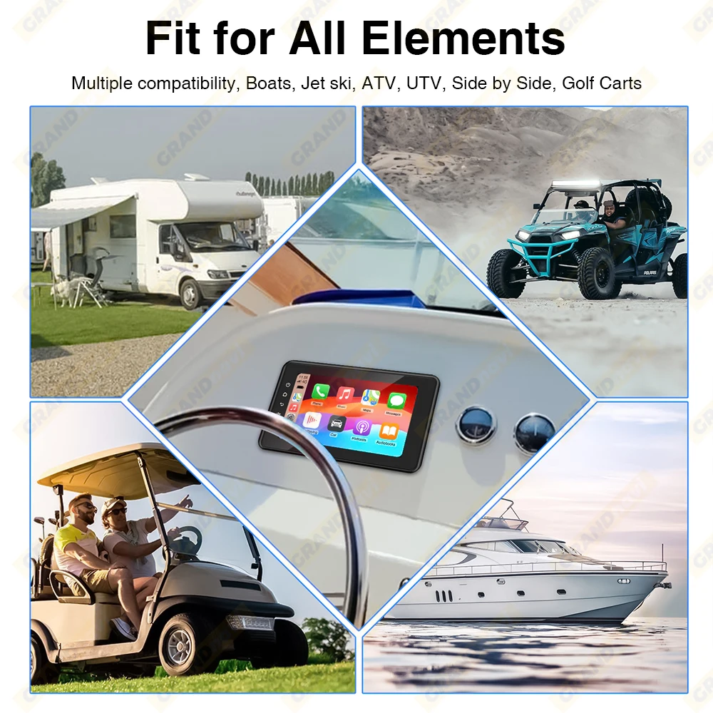 8inch Boat Marine Multimedia Player Wireless CarPlay Android Auto IPX6 Waterproof Bluetooth FM AM AUX For Boat ATV UTV Golf Cart