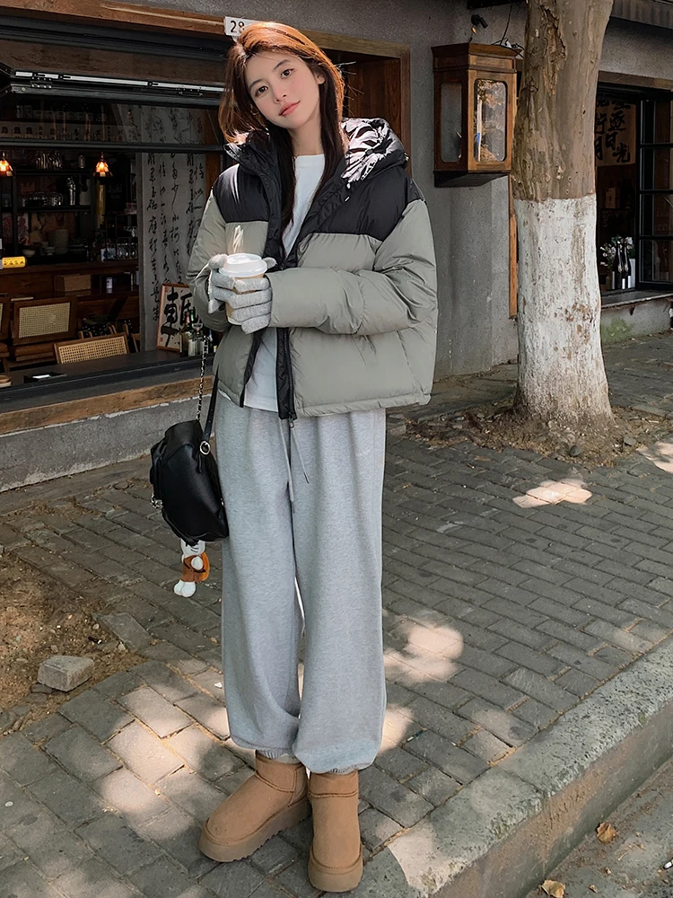 2024 New Autumn Winter Women Hooded Parkas Jackets Casual Patchwork Zipper Outwear Coats Female Winter Jackets parkas Coats