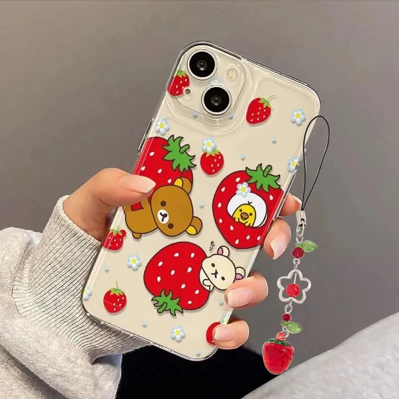 Red Strawberry Easy Bear Rilakkuma Cartoon Cute Phone Case For iPhone 17 AIR 16 15 14 13 12 11 Pro XR XS Max 7 8 Plus Y2K Cover