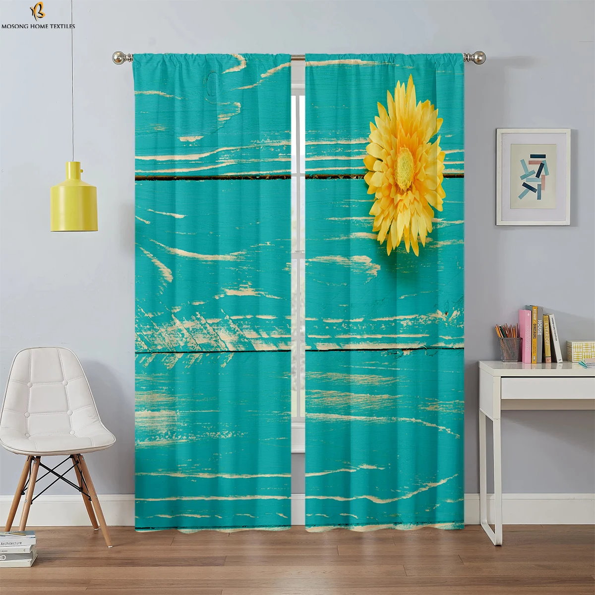 

2 Pieces Of Wooden Flower 3d Stereo Printing Curtains Pastoral Style Bedroom Living Room Kitchen Window Decoration Curtains