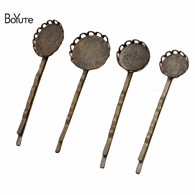 BoYuTe (100 Pieces/Lot) Fit 12-14-18MM 13*18MM Cabochon Metal Iron Antique Bronze Blank Hairpin Base Diy Hair Clips Accessories