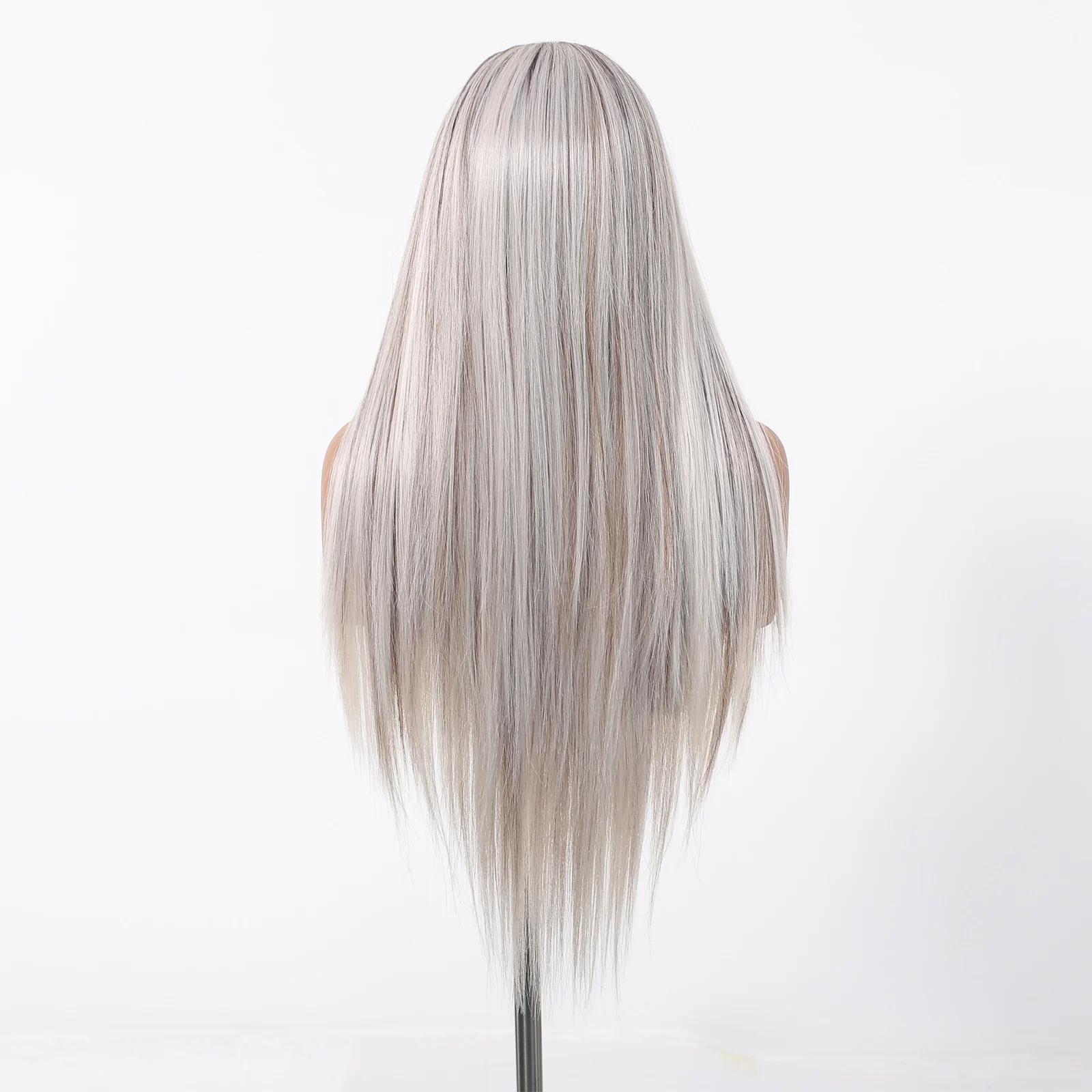 Long Straight Ash Platinum Ombre Synthetic Lace Frontal Wigs 13*6 Lace Front Hairline Blonde Wigs for Women Daily Heat Resistant