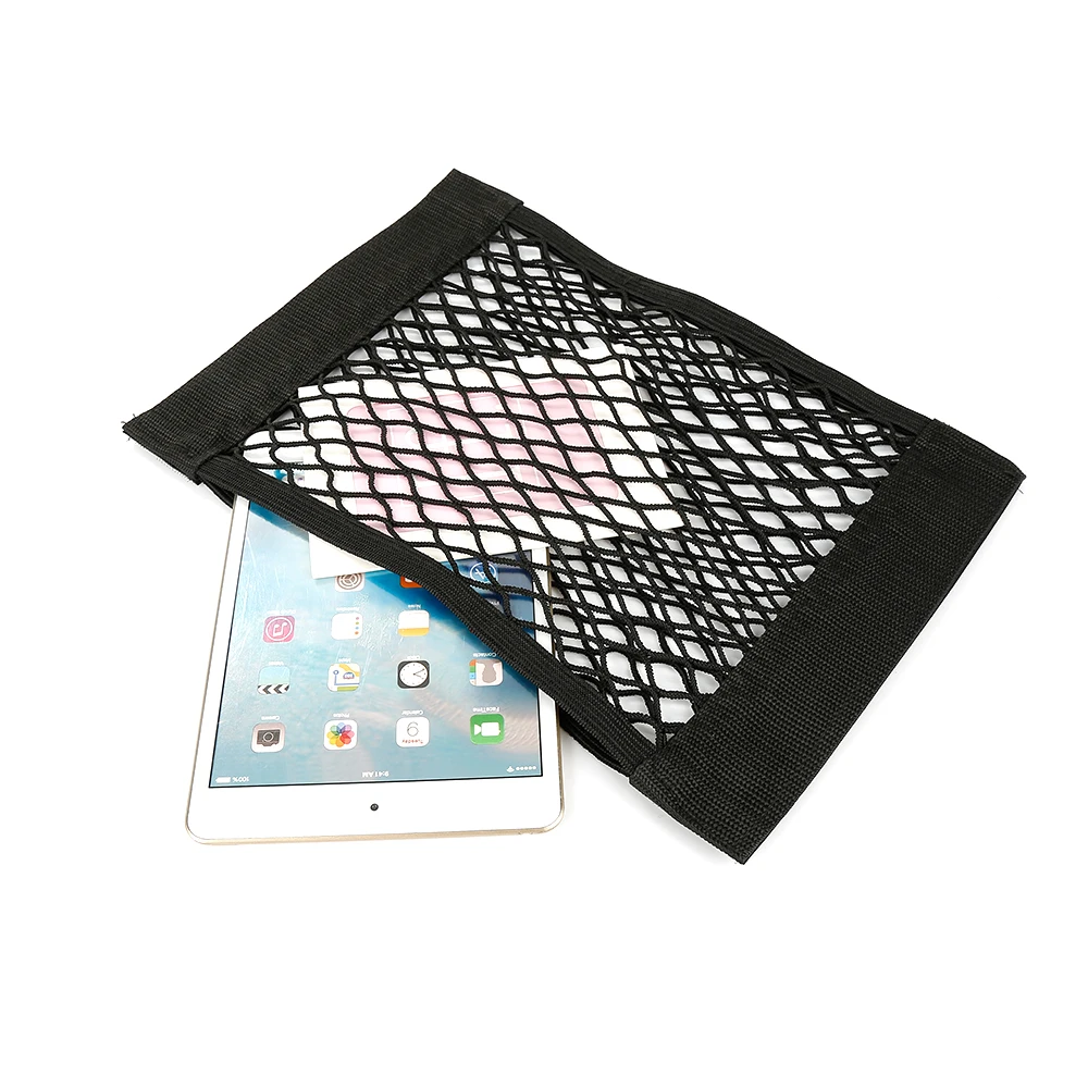 مقعد السيارة الخلفي الشبكي الخلفي ، شبكة سلسلة مرنة ، ملصق ، حقيبة تخزين عالمية ، قفص جيب ، منظم السيارات