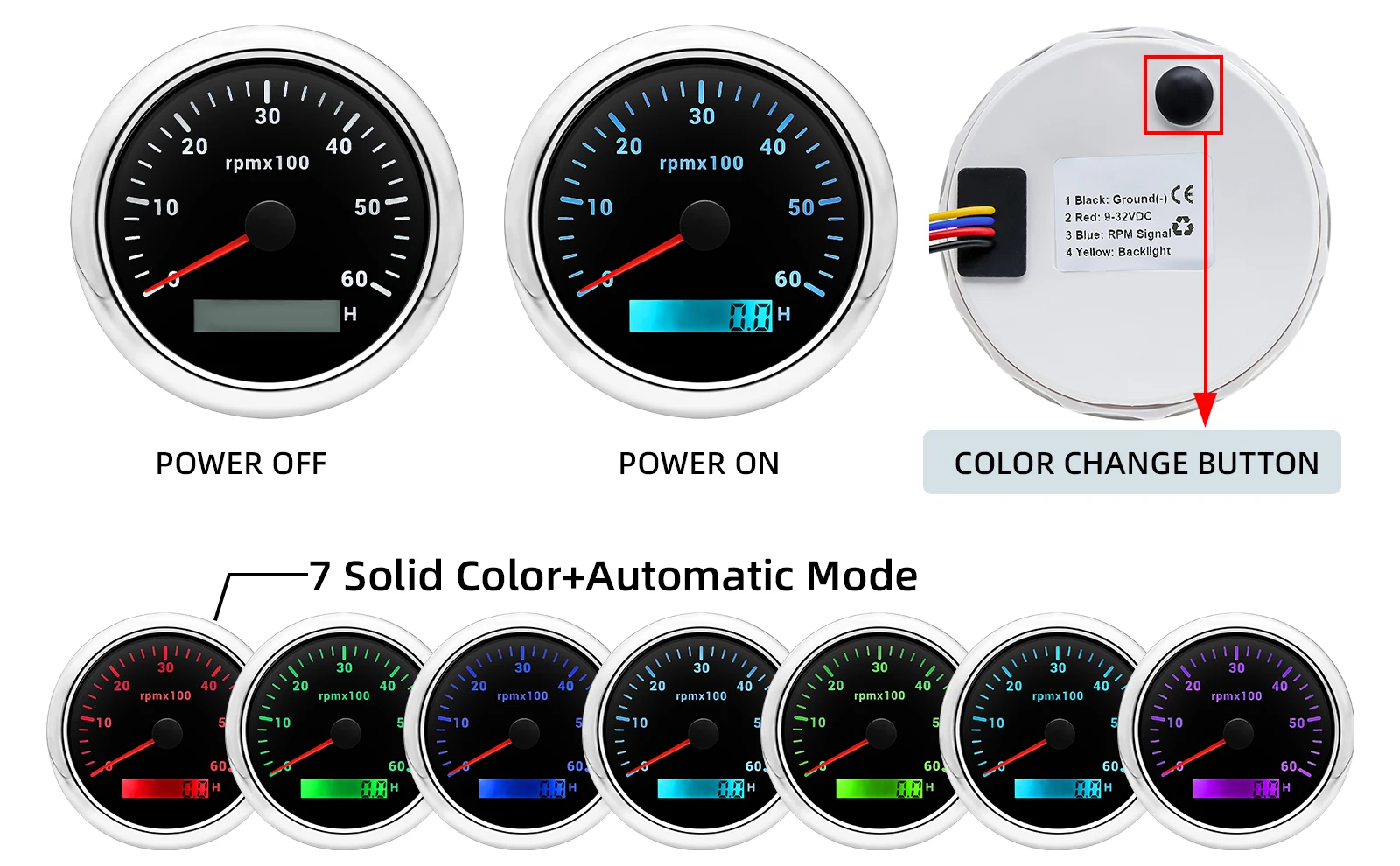 85mm digitale LED 7 Farben Hintergrund beleuchtung 85mm Drehzahl messer 3000/4000/6000/7000/8000 U/min optionale Anzeige für Marine boot Motorrad auto – Detail 10