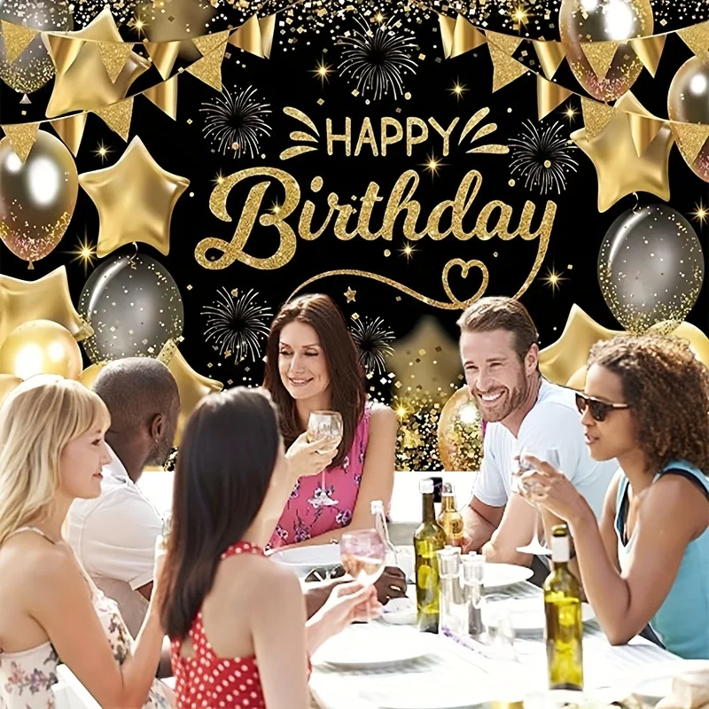 1 black gold birthday party decoration background