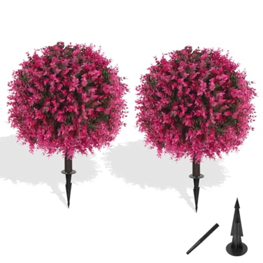 

Artificial Topiary Tree with Set of 2 Artificial Shrub Bushes with Ground Spike Fake Evergreen Tree for Porch Artificial Plants