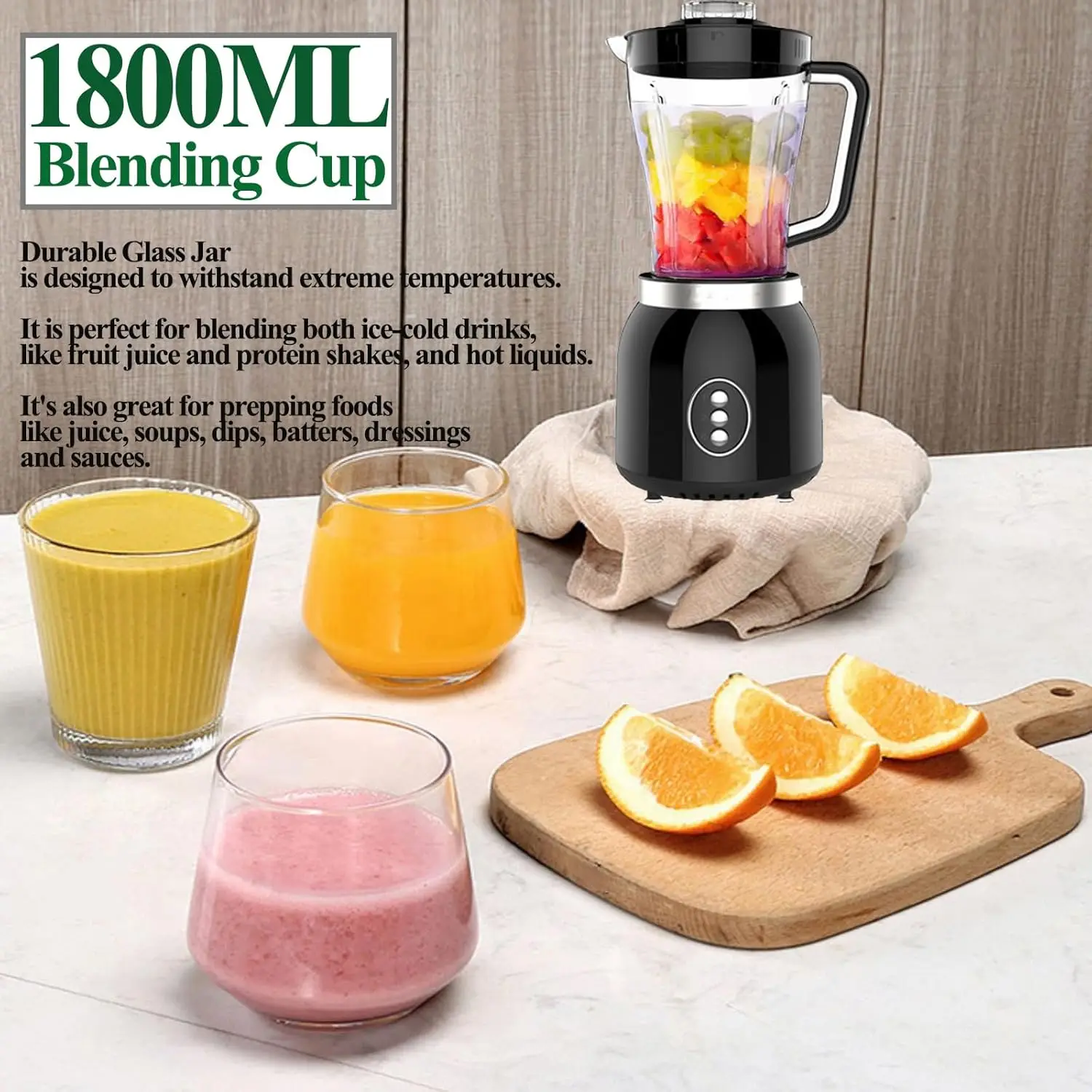 800W 2-Speed Electric Blender & Food Processor, 4-in-1 Kitchen Mixer with Grinder for Shakes, Smoothies, Meat Chopping, Dry Grin view 3