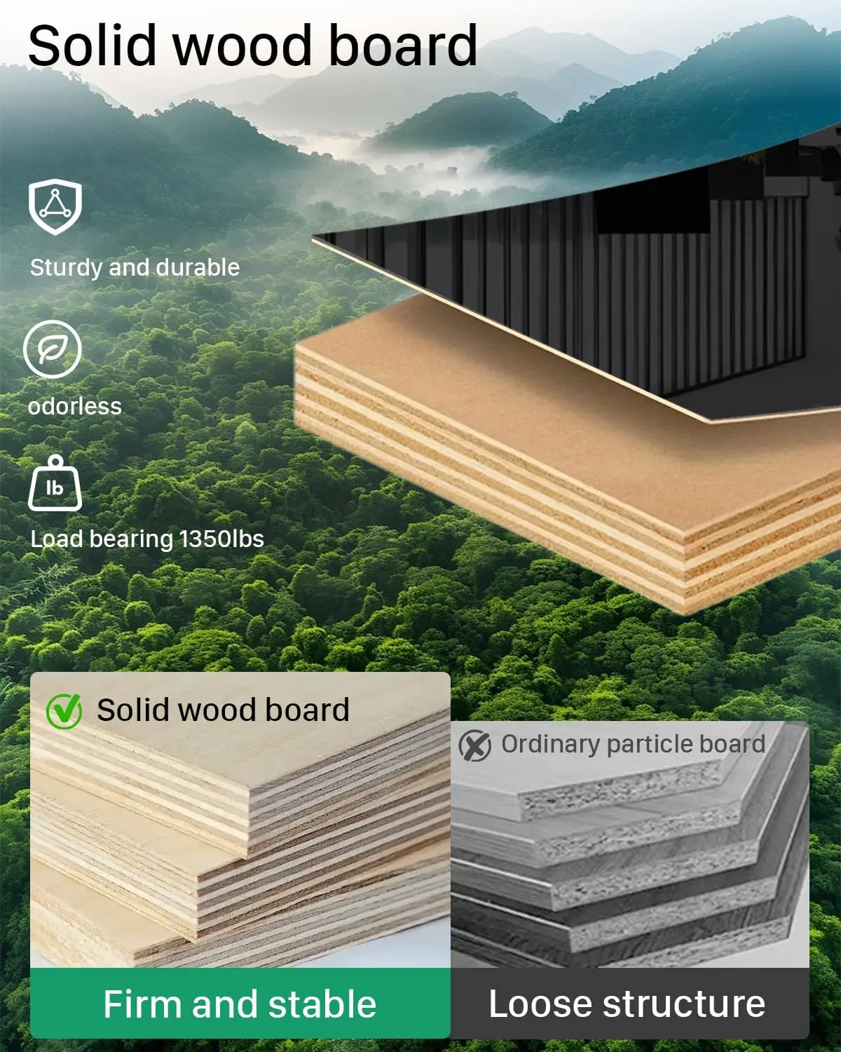 Black Reception Desk with Counter, Modern Solid Wood Front Reception Room Table Secretary Desk, Retail Counter for Checkout.