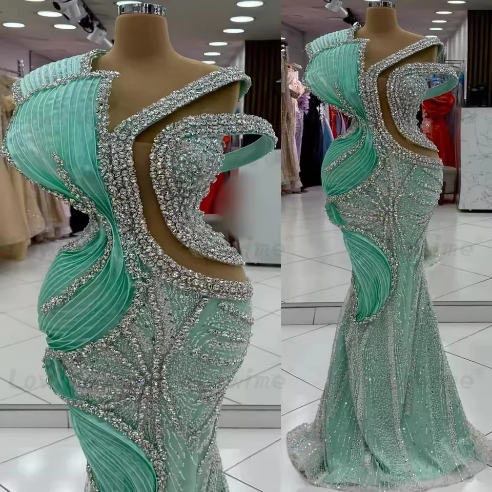 

Mint Green Prom Dresses Sparkle Crystals Mermaid Party Dress For Weddings 2026 Long Luxury Celebrity Dress Arabic Evening Gowns
