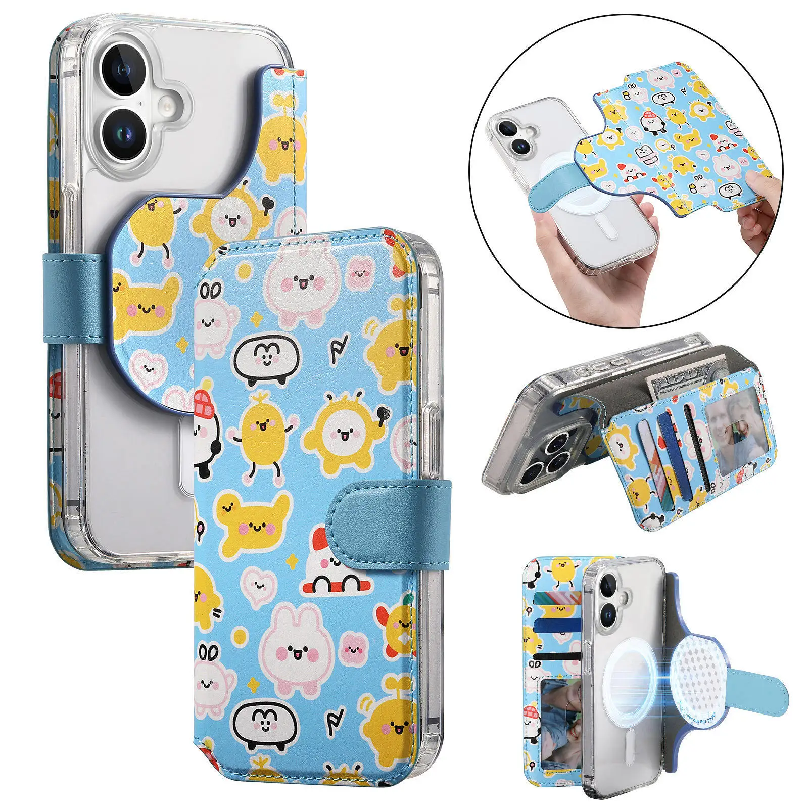 

Милый съемный магнитный кожаный чехол-бумажник 2 в 1, чехол для телефона iPhone 17 Pro Max 16 Plus 15 14 13 12 11 для Magsafe Cover