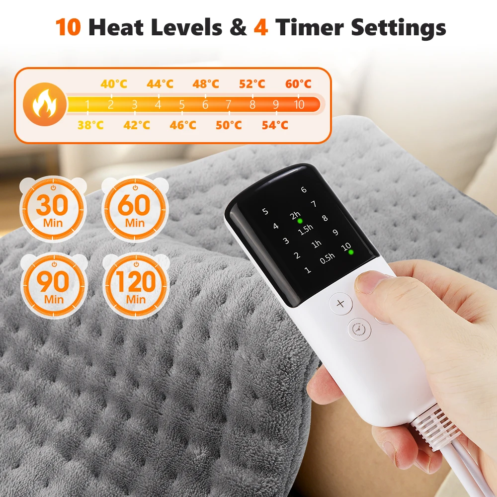Electric Heating Pad 12x24 Inch 120V Warm Blanket 10 Heat Settings 4 Timers Soft Flannel for Bed Office