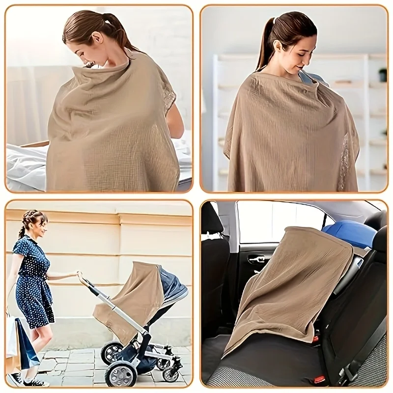 Spring, Summer, and Autumn Nursing Cover-Up, Anti-Exposure Nursing Cover, Privacy Cloth for Outdoor Nursing, Stroller Sunshade Cloth, Solid Color Gauze Shawl, Multi-Purpose Cover-Up