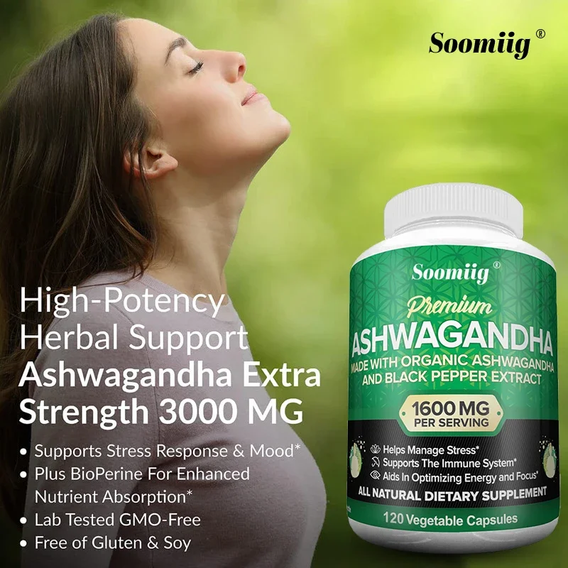 Organic Ashwagandha Capsules Promote Stress Relief, Natural Mood and Focus, Natural Energy Supplement, Unisex