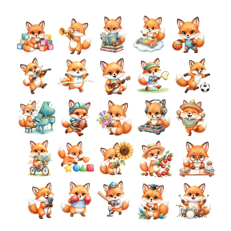Sports Smile Foxes Heat Transfer Stickers Animal Print Patch Hoodies Heat Press Appliqued T-Shirt Diy Clothes Stickers Ptches
