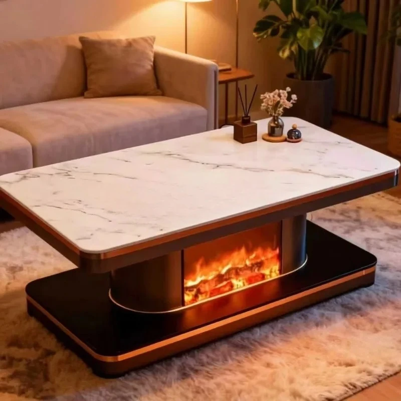 Hot Sale Smart Energy-Saving Quiet Electric Heated Coffee Table Marble Top 2-Tier  Storage For Living Room Family Gatherings Use