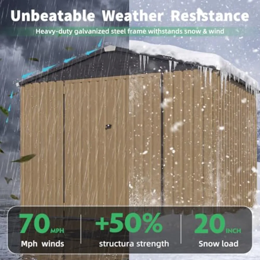 Outdoor Metal Storage Shed for Backyard and Patio: Heavy Duty Galvanized Steel, Charcoal Gray, Lockable Double Hinged Door, Com