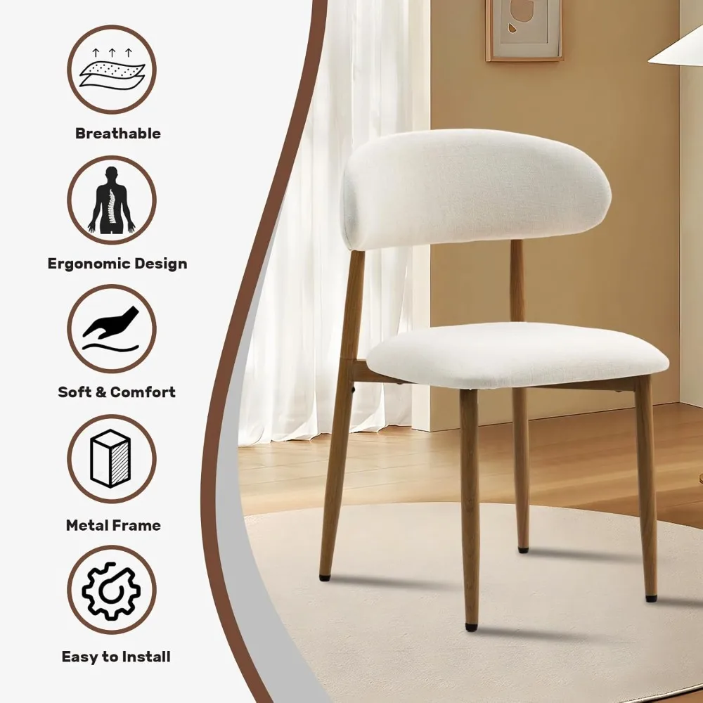

Dining Chairs Set of 4 – Modern Fabric Upholstered Metal Kitchen Chairs with Comfortable Seats, Stylish Design for Dining Room
