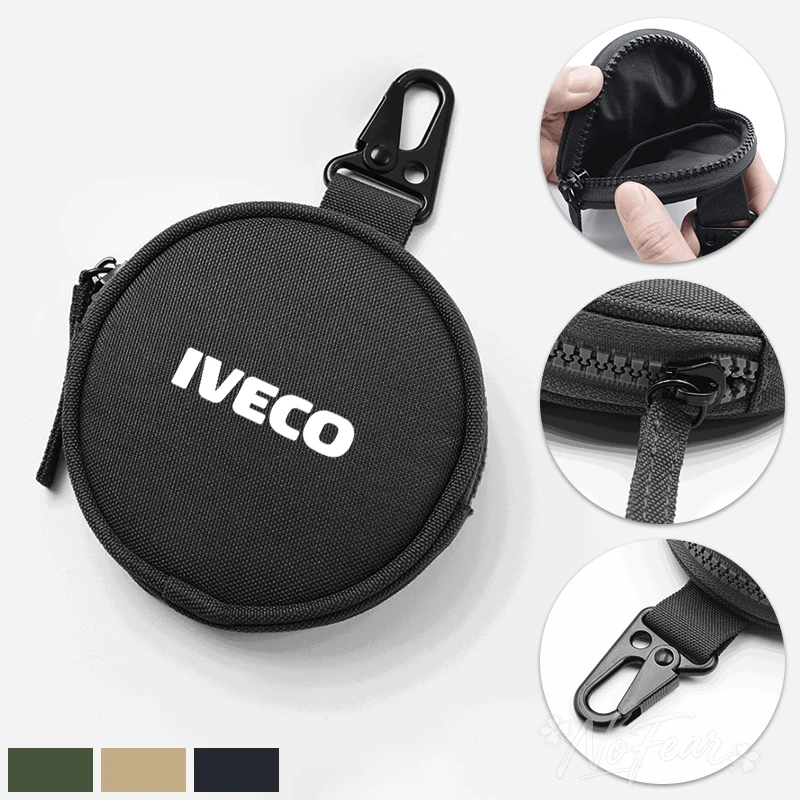 Estuche redondo portátil para llaves de coche, monedero, bolsa de almacenamiento con cremallera para IVECO LOGO DAILY IV V VI Van Daily S-WAY T-WAY X-WAY DAILY 4X4