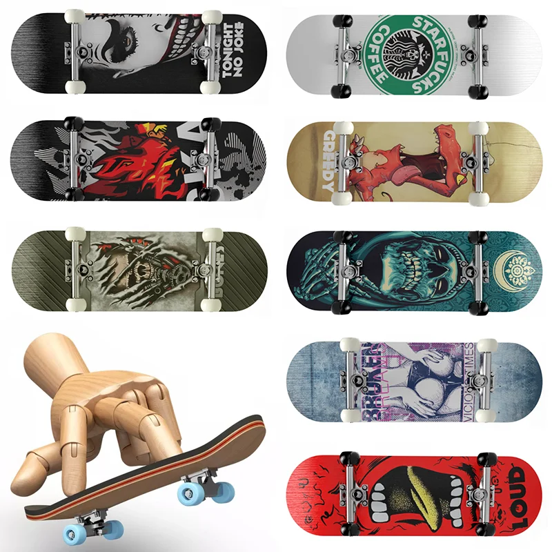 Wooden Professional Finger Skateboards DIY Skate Park Tech Parts Deck Stunt Metal Bracket Bearing Wheel Tabletop Toys