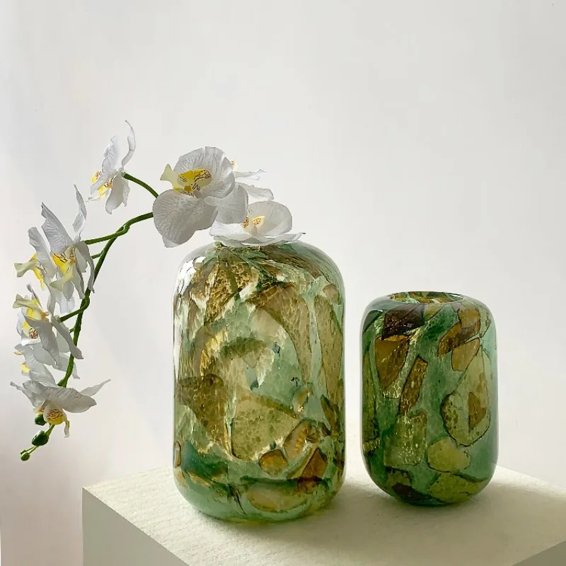 

Retro Rock Texture Glazed Vase Art Light Luxury Round Flower Arrangement TV Cabinet Ornament Home Decor Flower Vase Jarrones