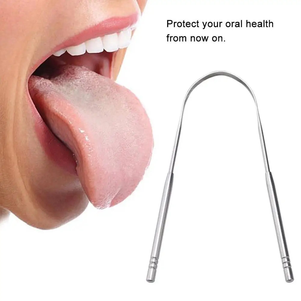 New Stainless Steel Tongue Scraper U-shaped Metal Fresh Breath Cleaning Coated Tongue Toothbrush Oral Hygiene Care Tools