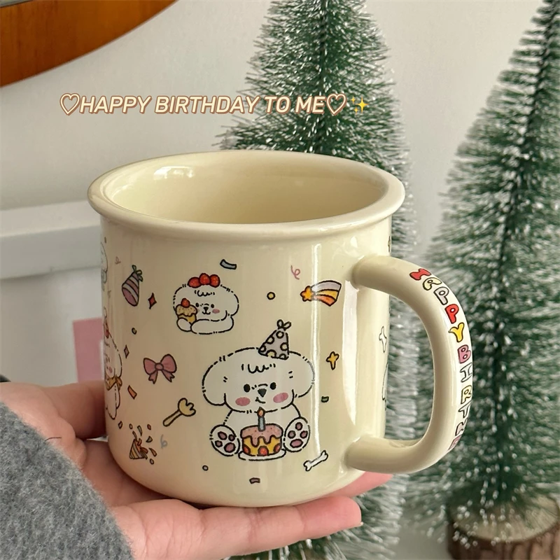 Ahunderjiaz-Cute Cream Cake Bowl, Cherry Dog Mug, Cute Cartoon Ceramic Coffee Breakfast Cup, Home Beverage Set, Home Decoration