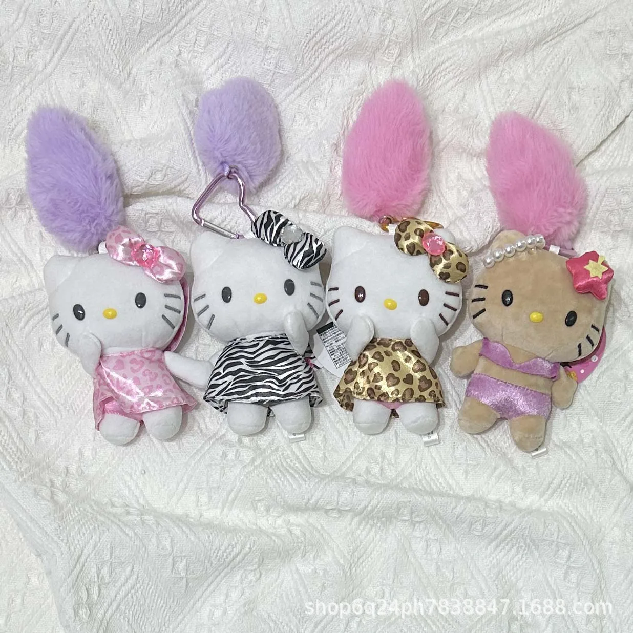 Hot Hello Kitty Keychain Leopard Print Long Legs Plush Doll Kawaii Black Skin Kt Cat Fluffy Stuffed Toy Pendant Birthday Gift