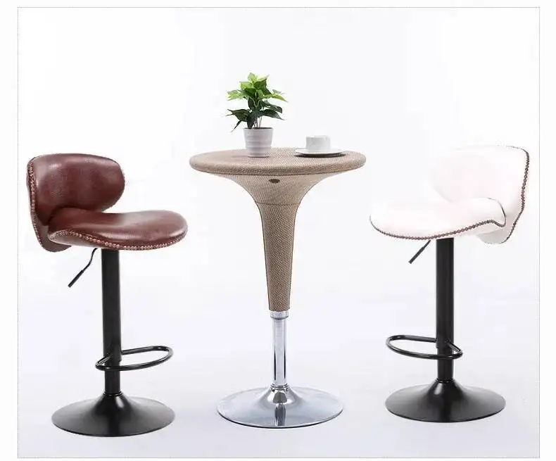 

Modern Upholstered Bar Stool Adjustable Rivet Trim High Chair Home Bar Counter Kitchen Island Front Desk Stools