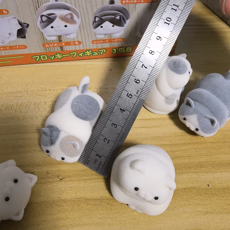 Cute Kawaii Figurine Anime Mini Flocking Cat Action Figure Box Model Toys Desktop Ornament Kids Gift