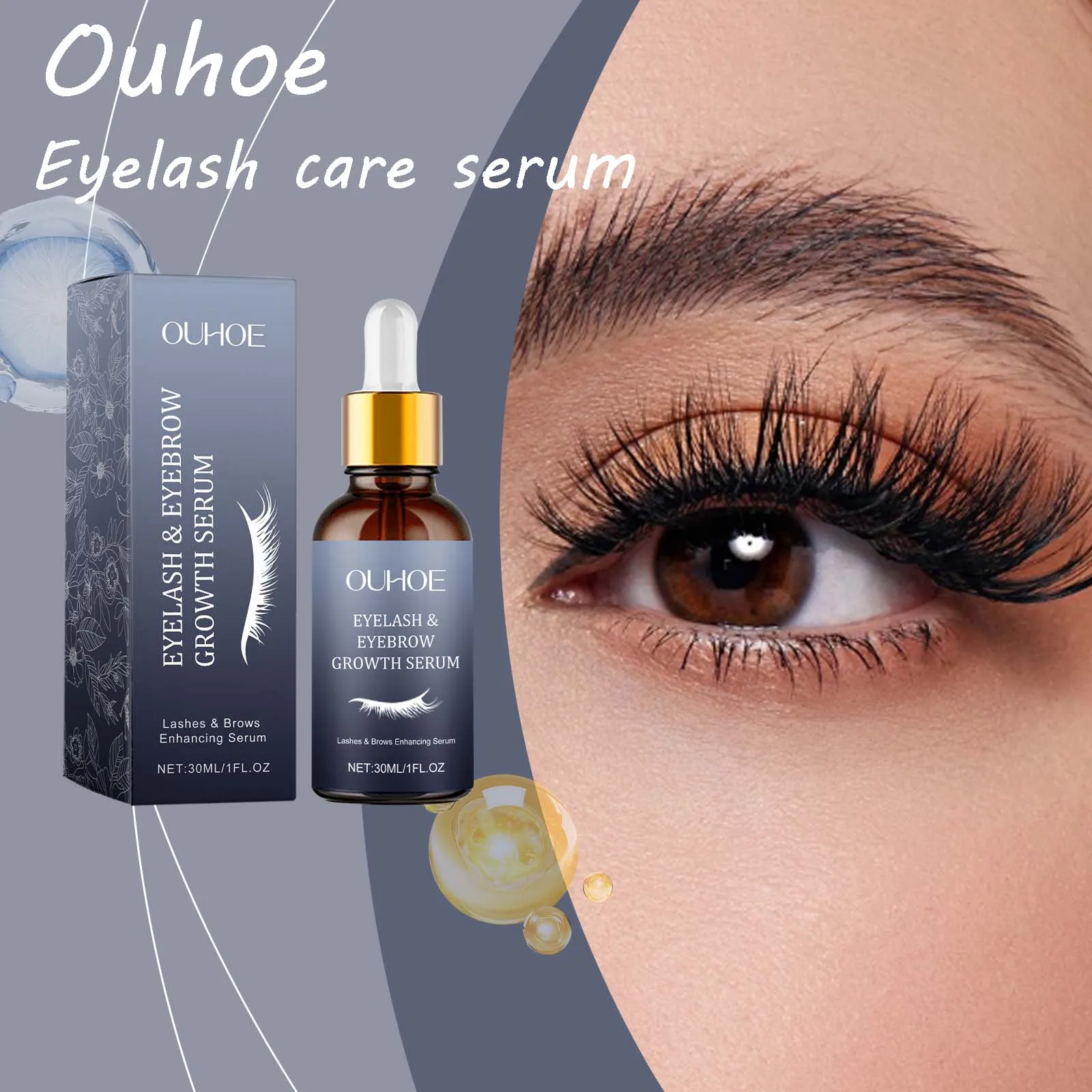 Ouhoe soro de cuidados com os cílios, raízes nutritivas, promove o crescimento das cílios, fortalecimento, reparação, cílios danificados, espessamento, soro de cílios