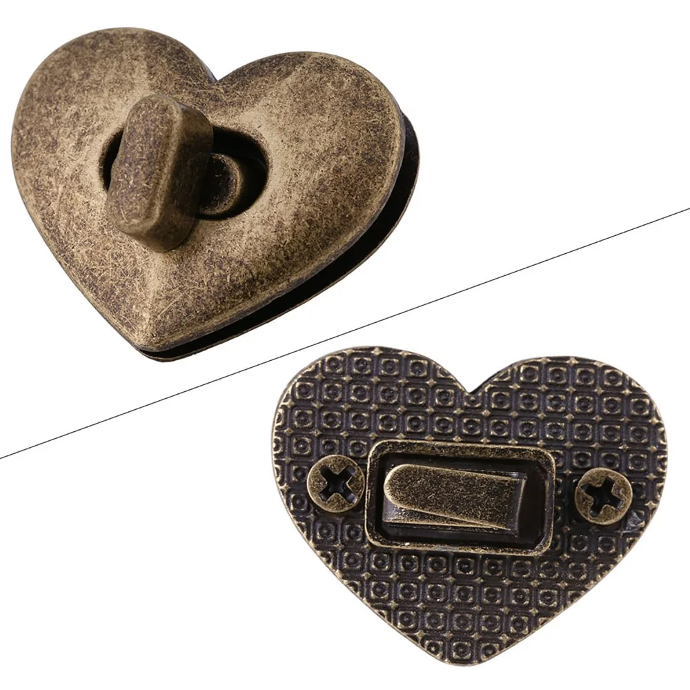 

5 шт. металлических замков-защелок в форме сердца, серебристые, 3,2x2,6 см, поворотные замки из цинкового сплава, бронзовые фурнитурные элементы для изготовления сумок