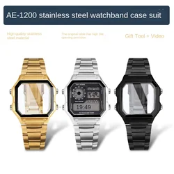 Mod Kit AE1200 For 3299 Casio AE-1200 case AE-1300 Stainless Steel Bracelet Silver Black Gold black bezel Strap 1200 Watch Parts