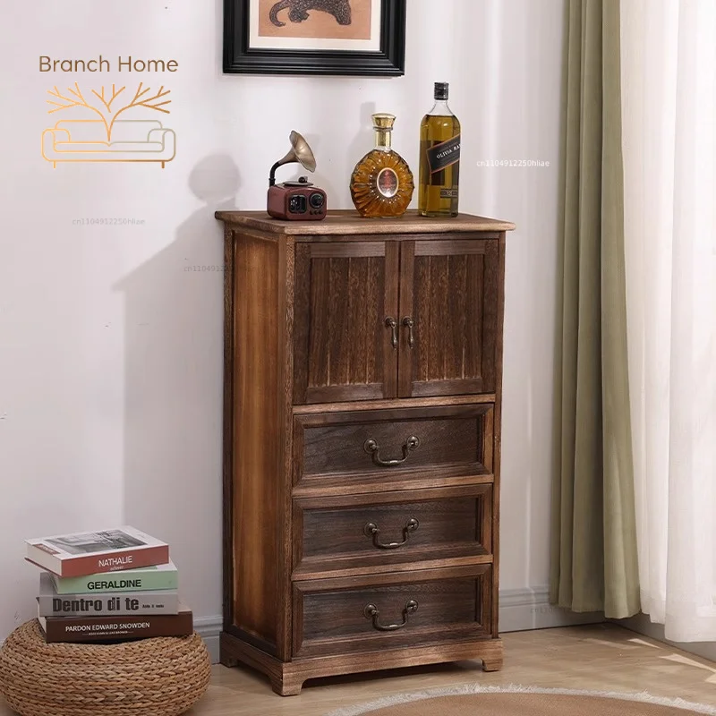 ‌Vintage American Wooden Chest‌ 5Drawer Storage Cabinet for Living Room Entryway Solid Pine Frame with Smooth Gliding Drawers