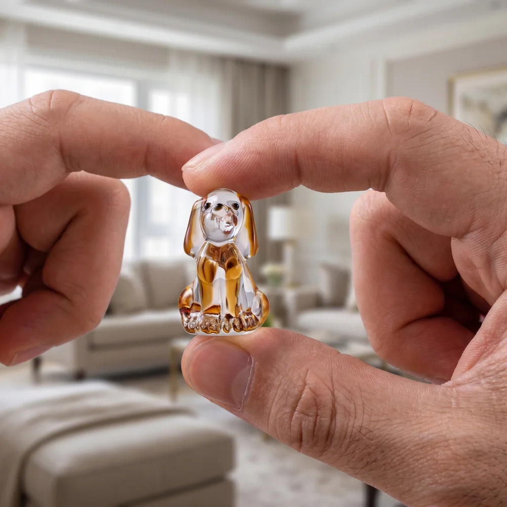 Beauty Glass Art Hand Blown Mini Glass Dog Figurine Handmade Animal Ornament Cute Collectible Pet Statue for Home Decor Gifts