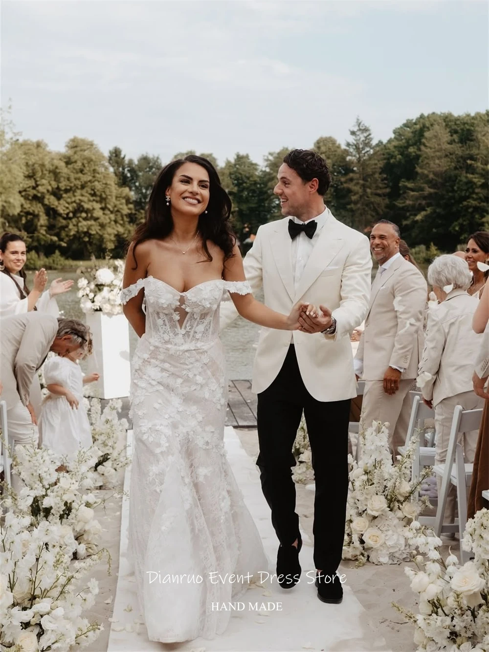 Dianruo Kant Asymmetrische Trouwjurk See Through Vestido Novia Spaghettibandjes Illusion Chic Civil Robe De Mariée Aangepast