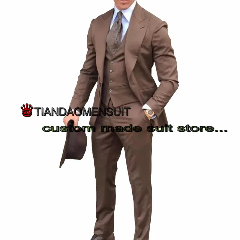 Business Men Suit 3 Piece Formal Jacket Wedding Groom Tuxedo Point Lapel Blazer Pants Vest Slim Fit Fashion Clothes