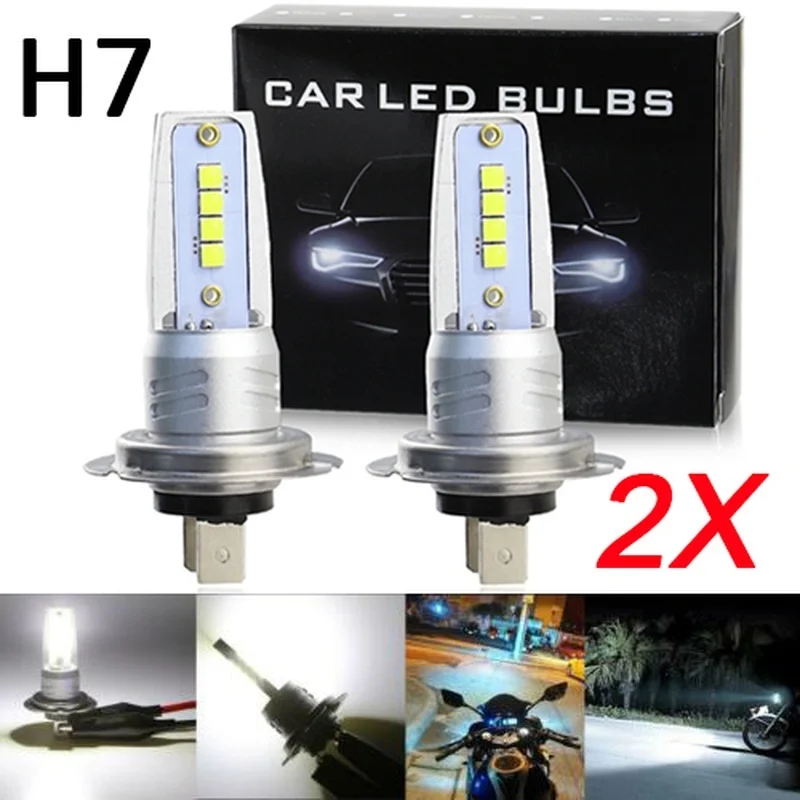 2pcs H7 Motorcycle LED Headlight Bulbs 6000K White Light Combined High And Low Beam Ultra-Bright Headlight Upgrade