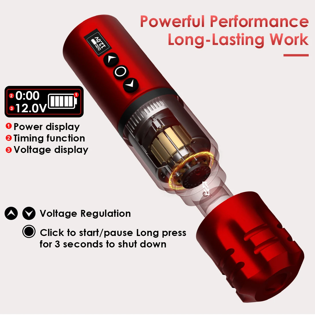 Wireless Direct Drive Tattoo Pen 2000mAh Battery 4–12V Adjustable Voltage Liner Shader All-in-One Rotary Tattoo Machine
