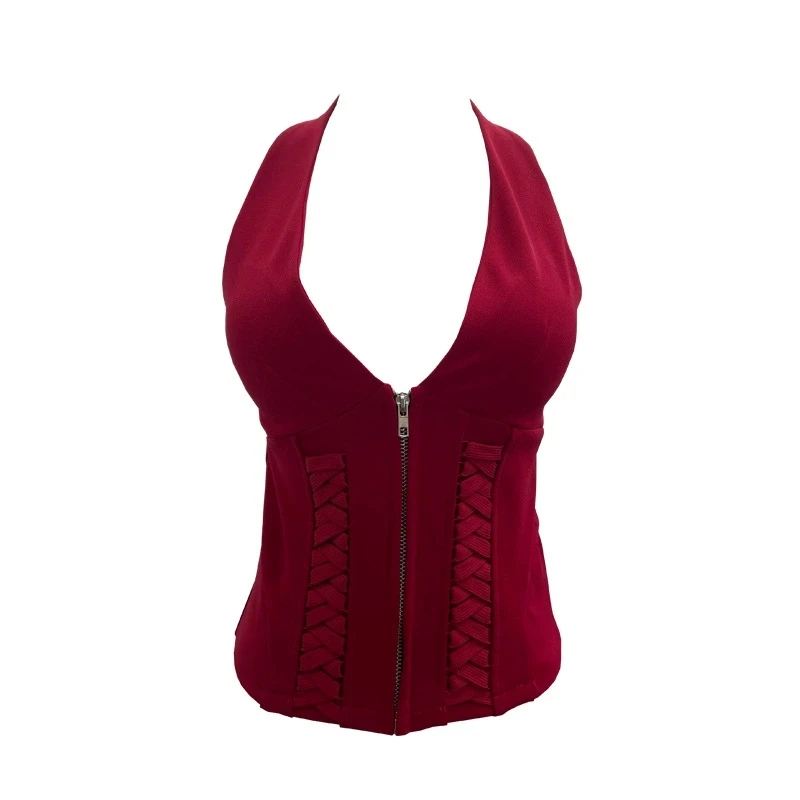 Halter V Neck Tops Summer Fashion Outfits Rave Festival Backless Zipper Detail Cropped Top Party Clubwear Clothes