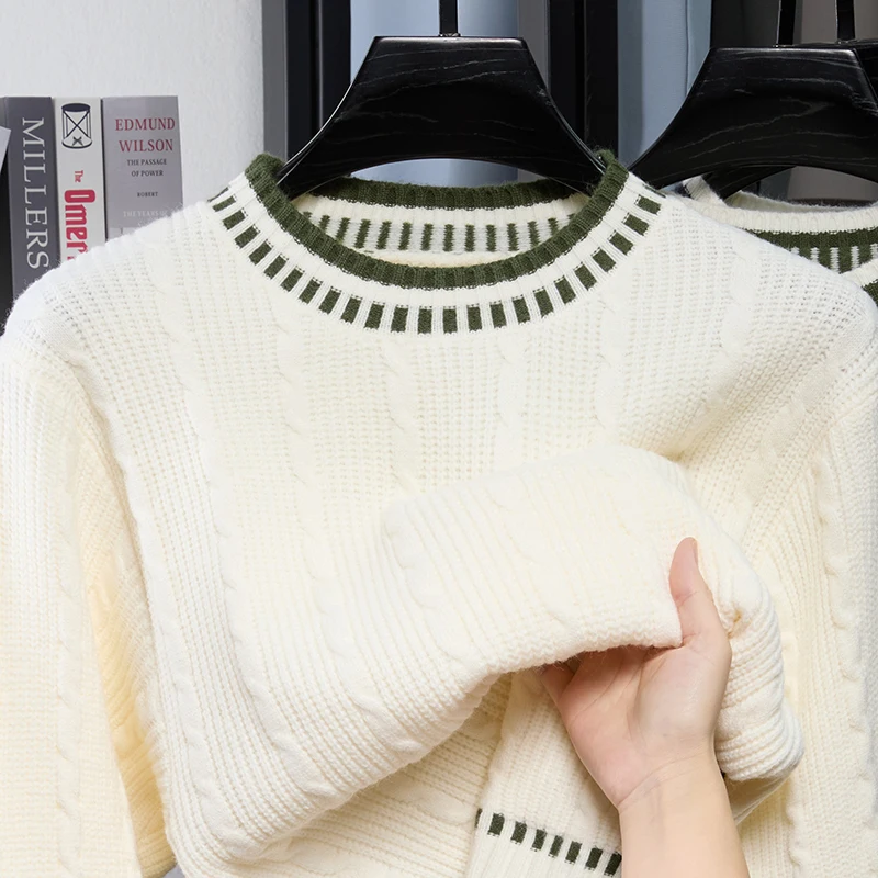 Designer Trendy New O-neck Long Sleeve Sweater Autumn Winter Comfortable Solid Color Knitted Top Daily Casual Outfit Men's Wear