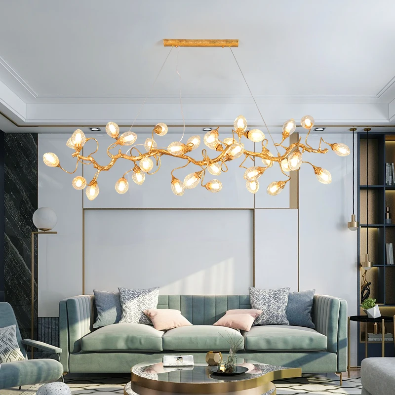 Modern Brass Chandelier With Fruit-shaped Crystal Balls Suitable For Living Room And Dining Room Decorative Lighting