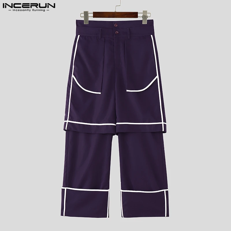 INCERUN Men Pants Patchwork Color-block Joggers Loose Button Casual Trousers Men Streetwear 2025 Fashion Male Long Pants S-5XL