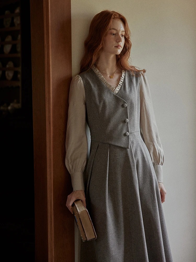 C.PAIA لطيف موكا ريترو وهمية قطعتين الدكتور عالية الخصر ألف خط تنورة طويلة Sve فقاعة Sve البوليستر دنة المرأة الدكتور