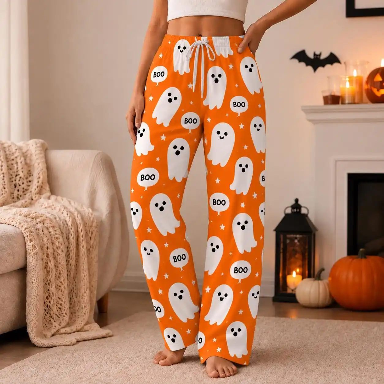 Trendy Cute Allover Cartoon Print Straight Leg Pants Unisex Casual Trousers Side Pocket Perfect For Family Holiday Matching Look
