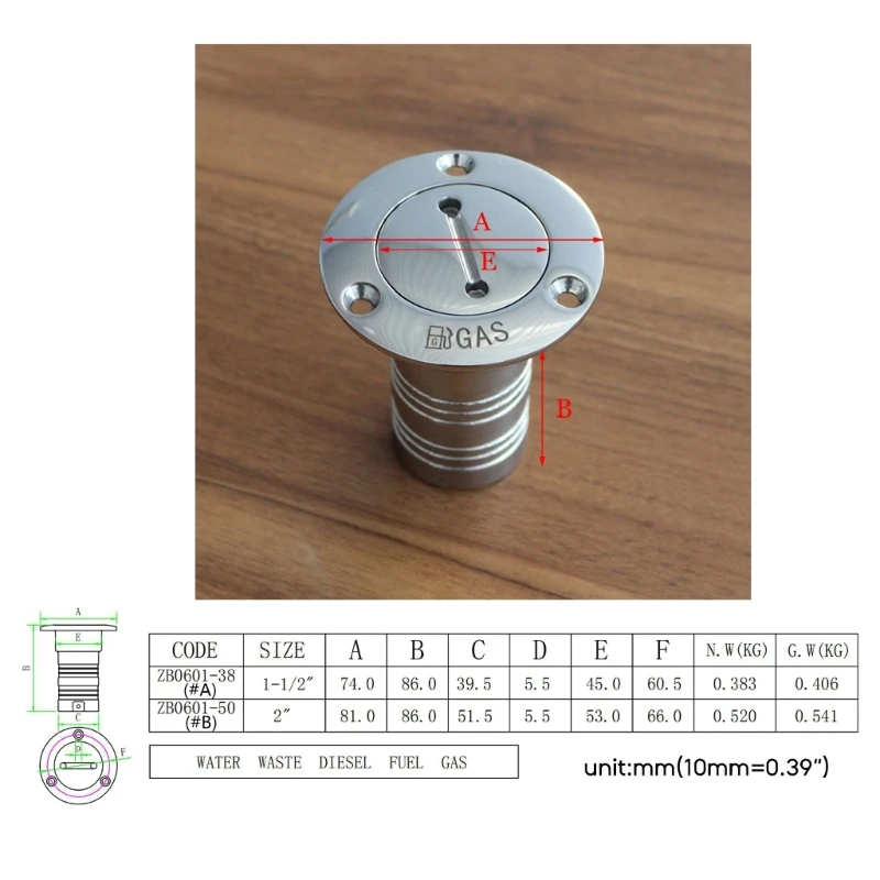 Deck Filler 38mm 50mm Gas Waste Water For Boat-Yacht Deck Filler Dropship