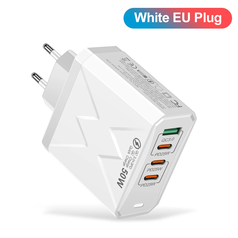 GUSEYEE Insgesamt 100 W 4 Ports Ladegerät USB Schnellladung 3.0 Handy-Wandadapter für iPhone Samsung Xiaomi Huawei Schnellladung 7